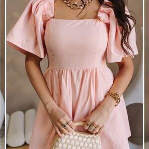 Chic Pink Mini Dress with Ruffle Sleeves